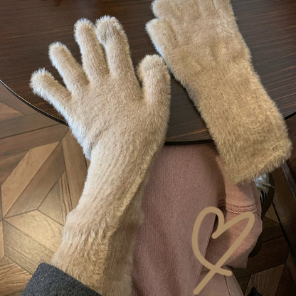 Gants d'hiver tricotés épais en laine de vison doux