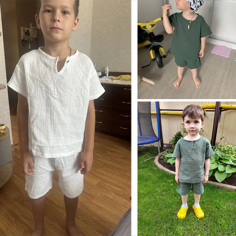 Ensemble de tenue 2 pièces en lin et coton pour enfants