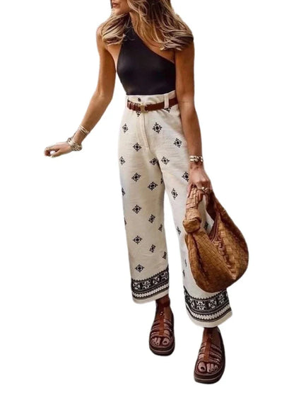 Plus Size Printed Wide Leg Casual Pants