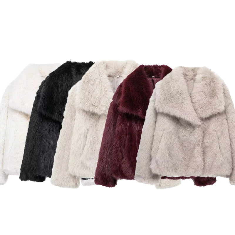 TRAF Winter Faux Fur Coat 2024 Woman New in coats Autumn Fur Plush Fluffy Jacket Warm Red Gray Black White Fur Coat Outerwears