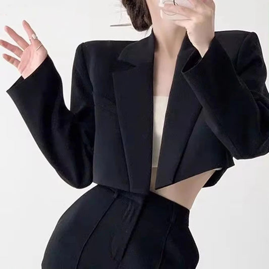 Chic Black Cropped Blazers for Office Elegance