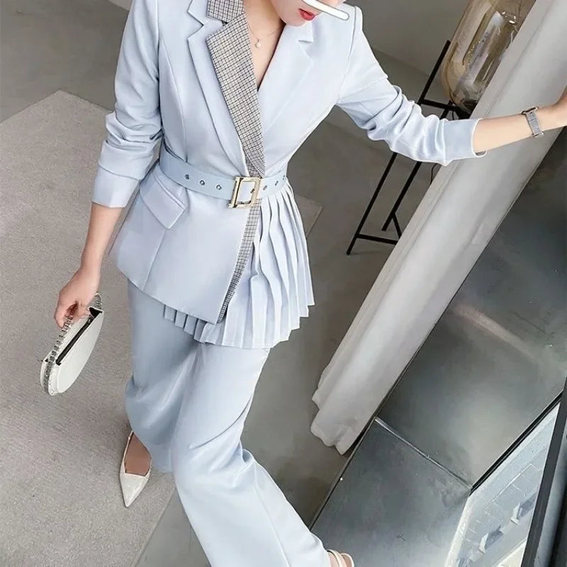 Women's Blazer and Wide Leg Pants Set for Work