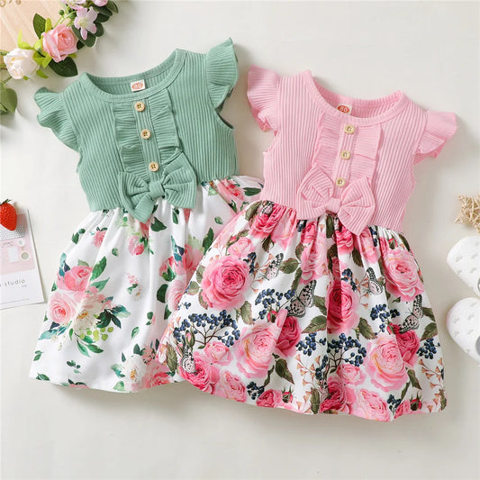 Baby Girls Floral Print Short Sleeves Clothes