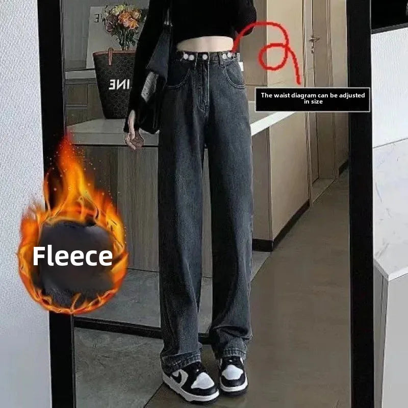 Neue Winter-Classic-Fleece-Jeans mit hoher Taille für Damen