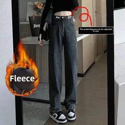 Neue Winter-Classic-Fleece-Jeans mit hoher Taille für Damen