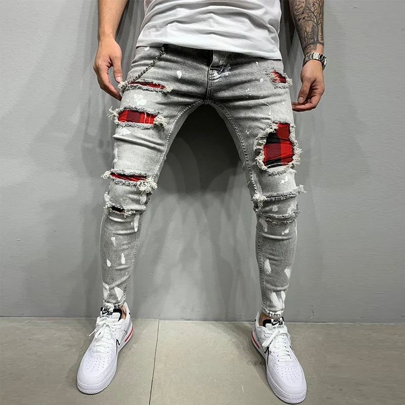 Zerrissene Skinny Jeans mit Knieloch für Herren