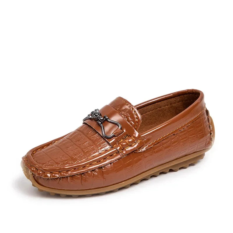 Boys Leather Round-toe Flat Loafers Moccasins