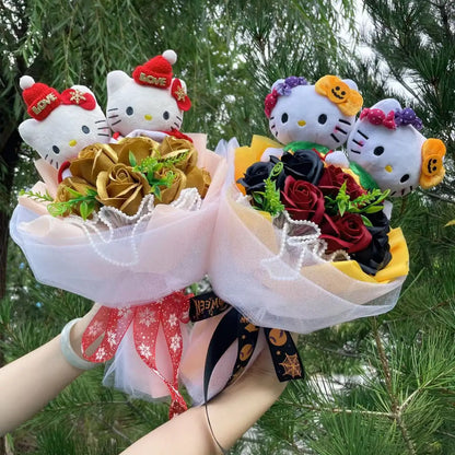 Kawaii Hello Kitty Cat Dolls with Flowers
