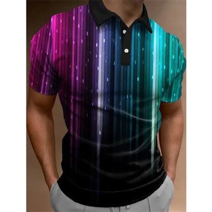 3D Rainbow Print Polo Shirt for Men