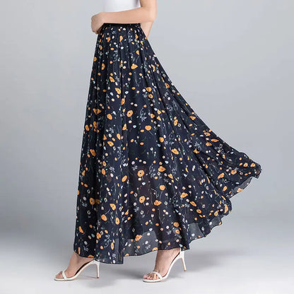 High Waist A-Line Print Chiffon Skirt