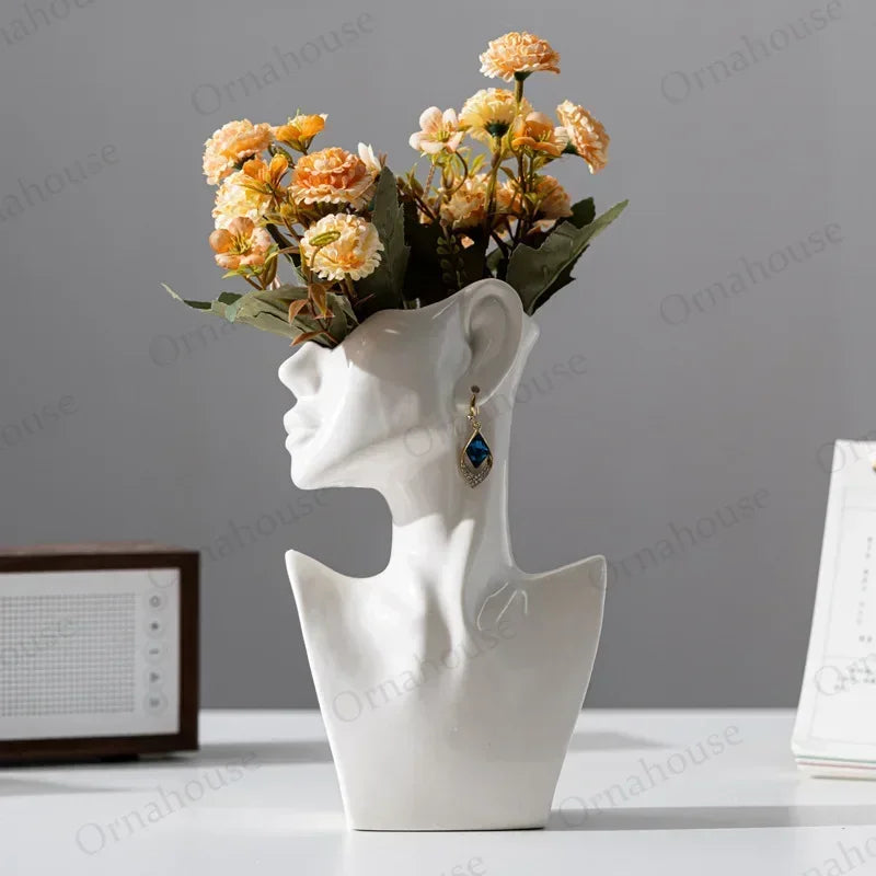 Modern Ceramic Abstract Face Vase for Decor