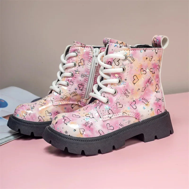 Bottes d'hiver pour bébé avec cœur rose