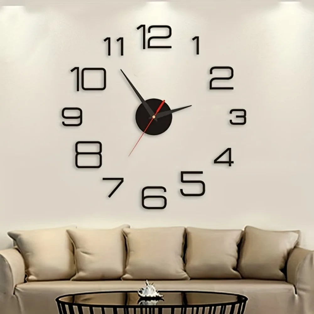 Large 3D DIY Quartz Wall Clock with Acrylic Mirror Stickers