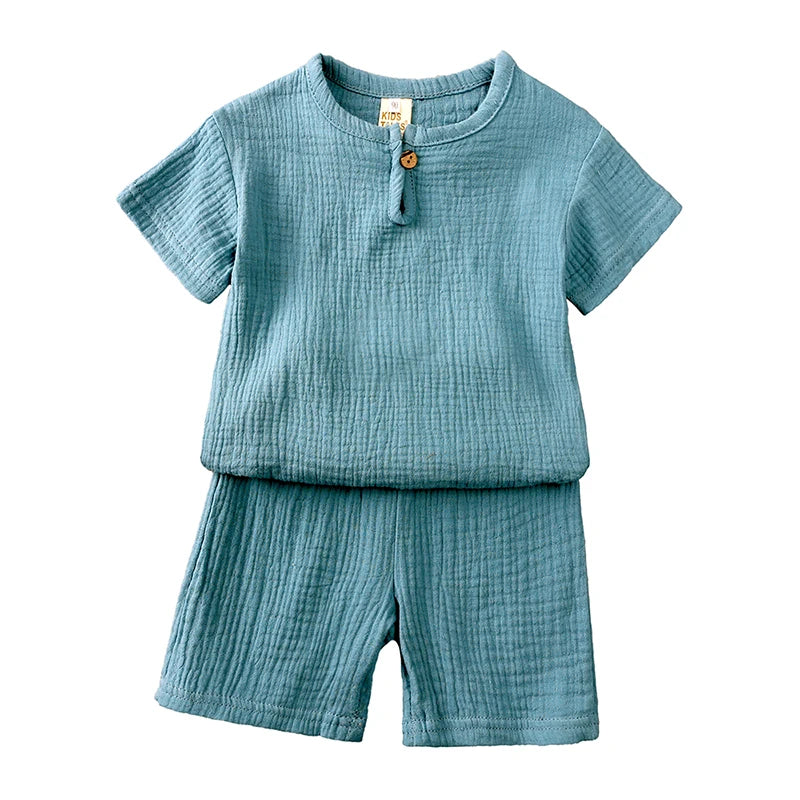 Infant Linen Cotton Outfit - Top & Shorts Set