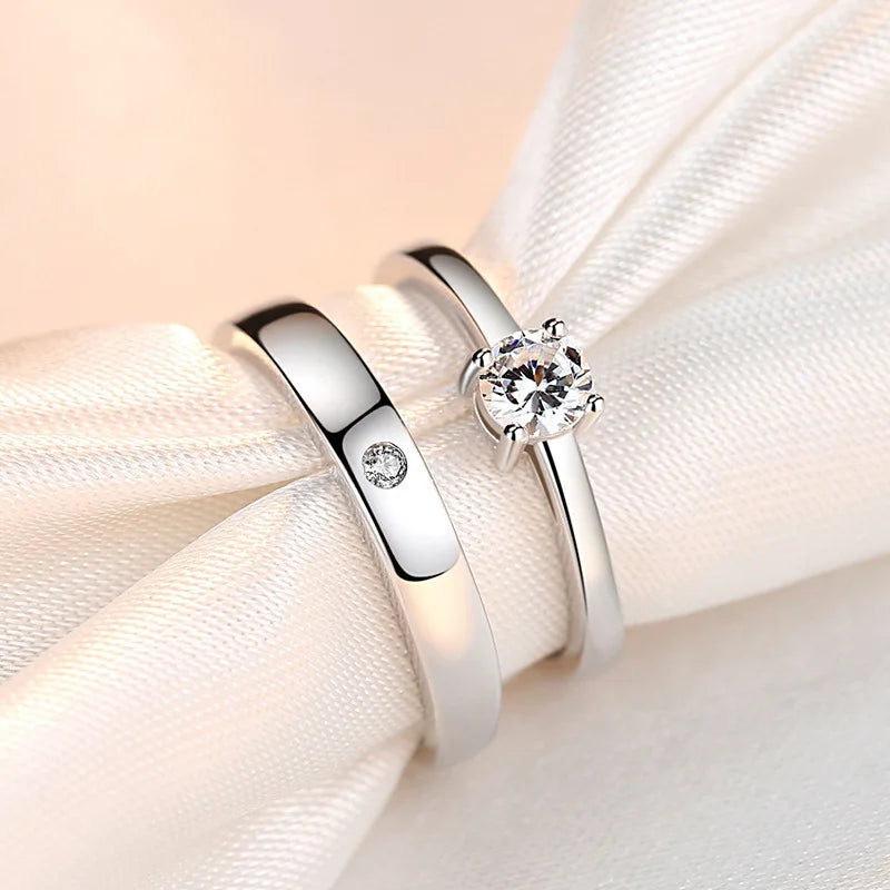 925 Sterling Silver Geometric Couple Rings