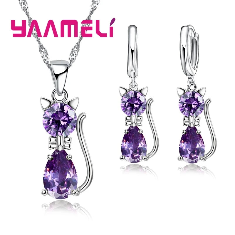 Sterling Silver Color Shining Austrian Crystal Pendant Necklace Huggee Earring Jewelry Sets