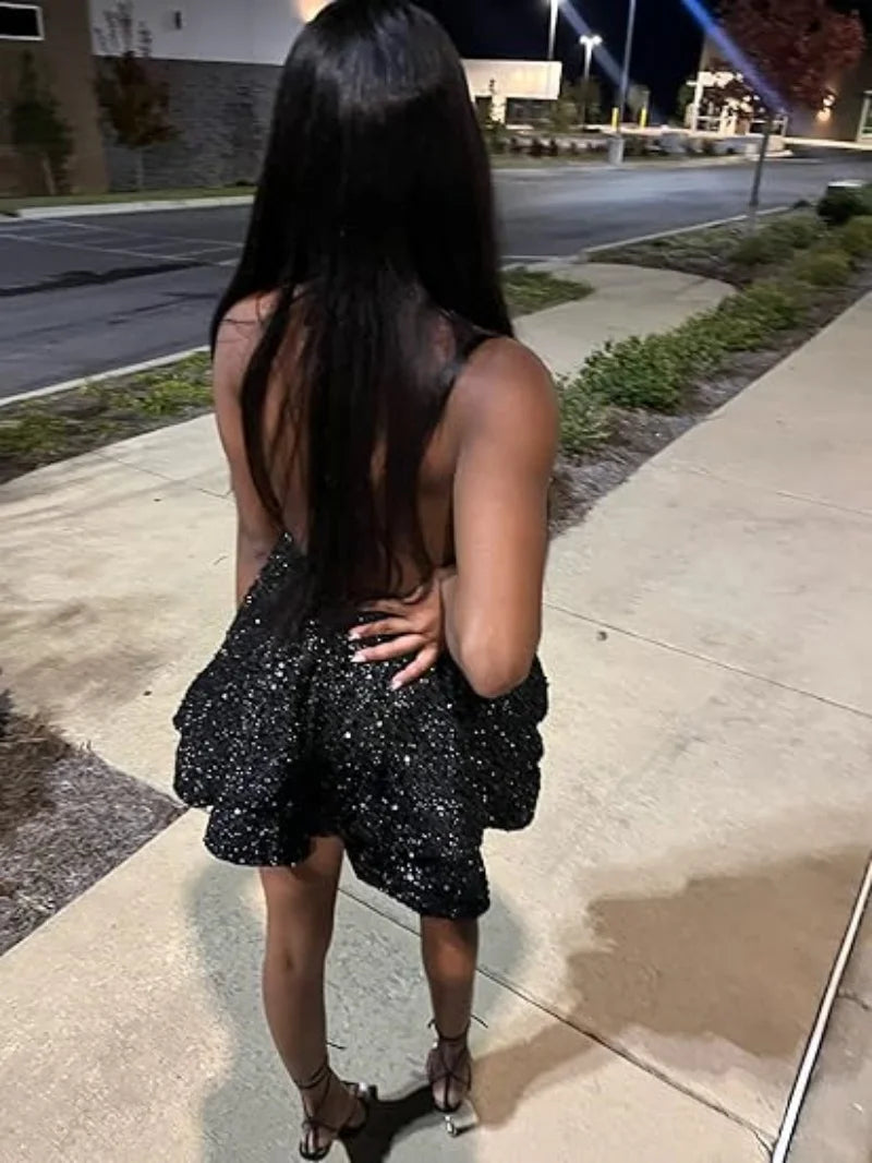 Women's Sequin V Neck Short Prom Cocktail Dresses