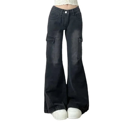 Schwarze Gothic Cargo Flare Jeans für Damen