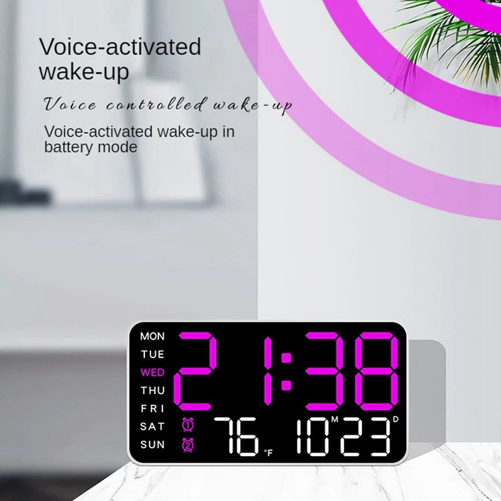 LED Digital Wall Clock Temperature Date Week Display Table Alarm Clocks