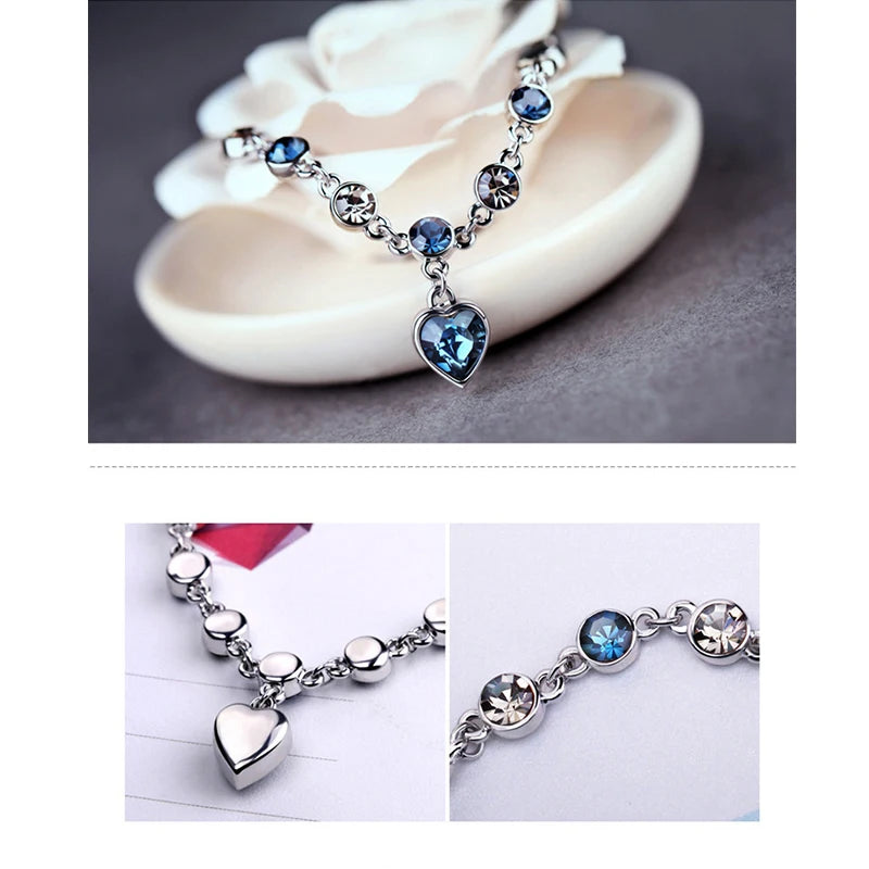 Blue Crystal Heart Bracelet for Women