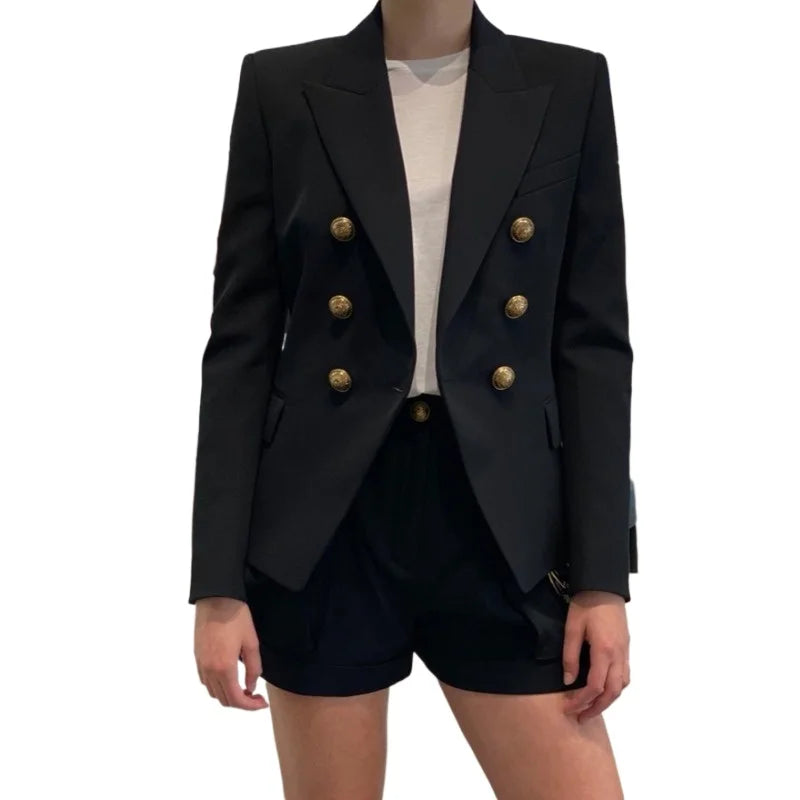 Women's Slim Elegant Double Breasted Metal Lion Buttons Blazers