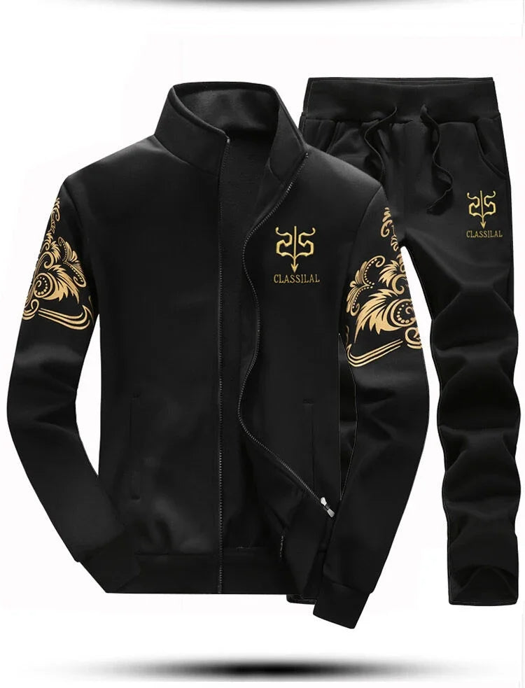 Men's Tracksuit Fleece Jacket & Sweatpants 2 Piece Long Sleeve Sets