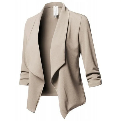 Trendy Ruched Asymmetrical Black Blazer for Women