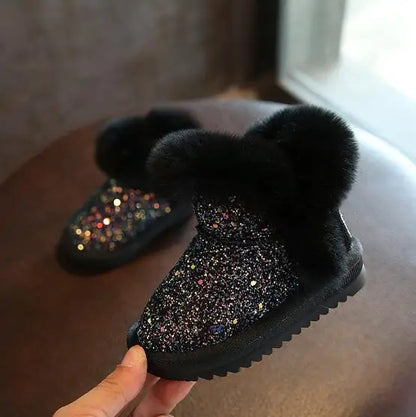 Bottes de neige en cuir véritable pour bébé fille, chaudes, en peluche et à semelle souple