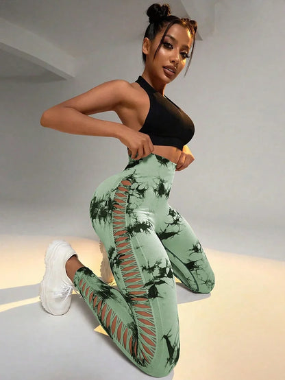 Mesh Tie Dye Hip Lift Pants