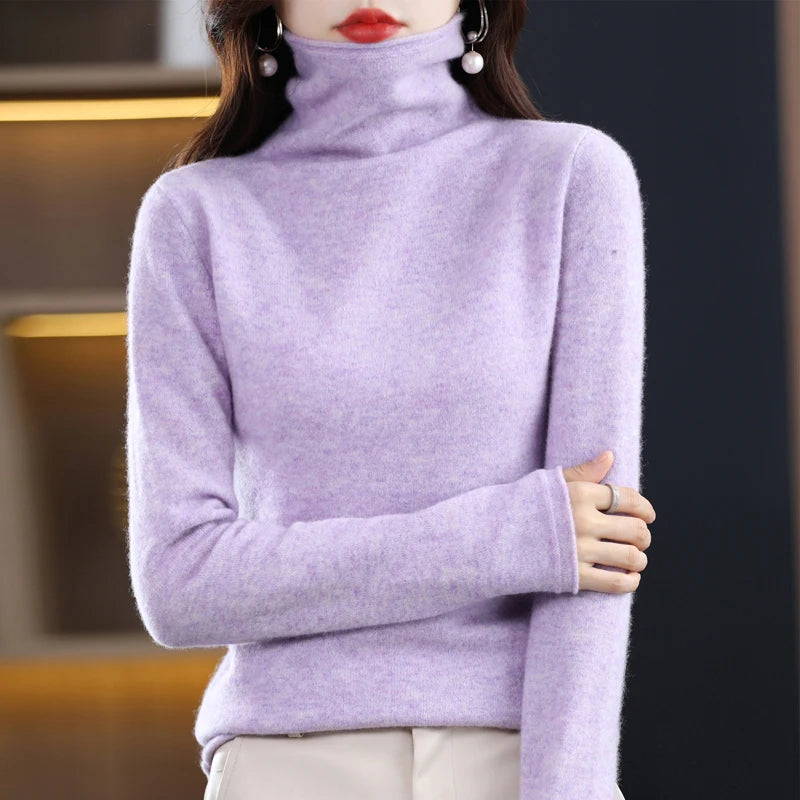 100% Wool Turtleneck Pullover: High-End Loose Fit