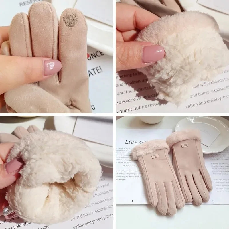 Women's Winter Suede Plush Touchscreen Gloves