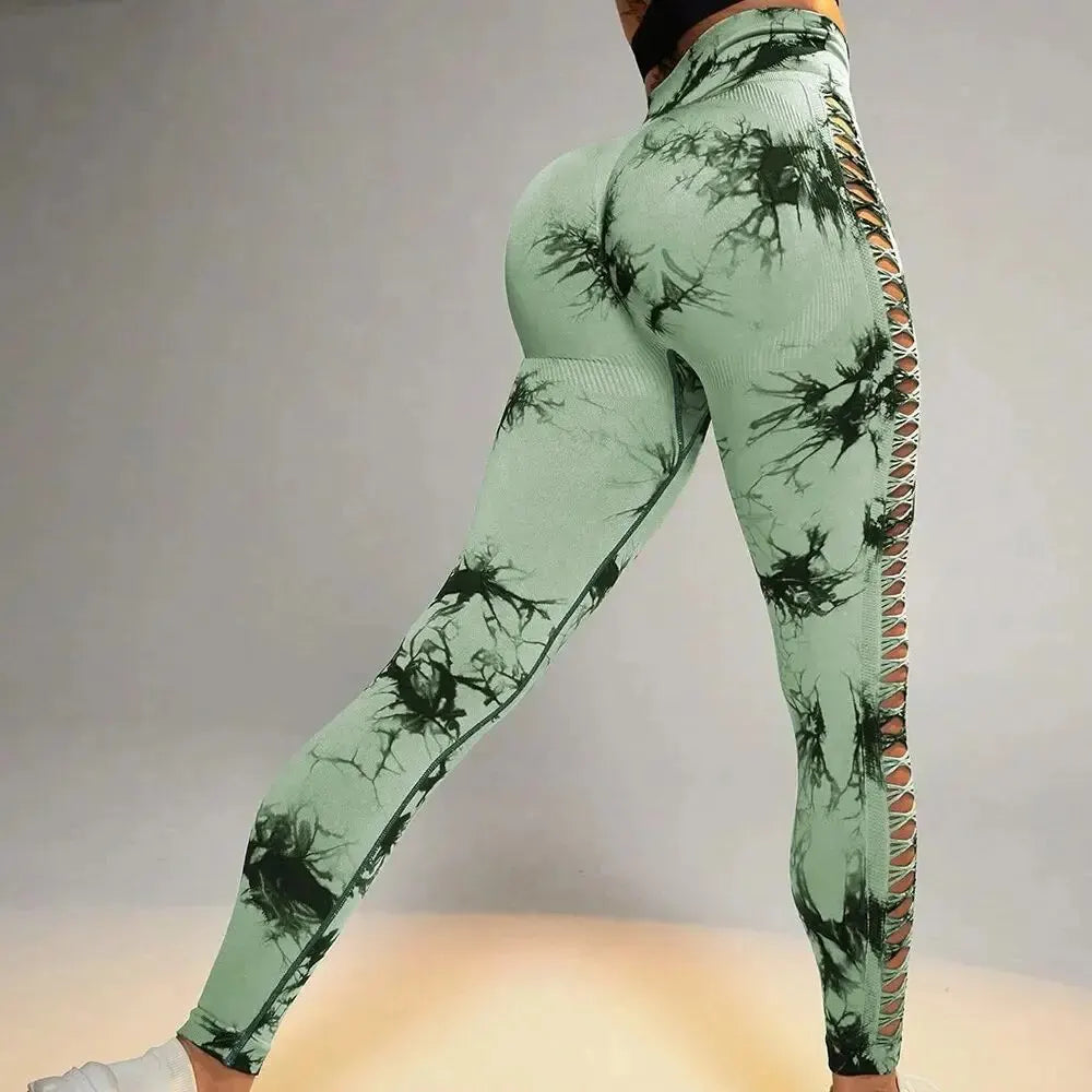 Mesh Tie Dye Hip Lift Pants