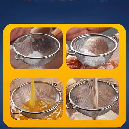 Crépines en acier inoxydable, cuillère, Mini filtre, presse-agrumes, filtre, passoire à mailles pour la cuisson et la friture, manche en bois