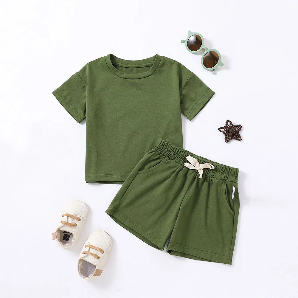 Summer 2pcs  Children Sports Style Tracksuits T-shirts