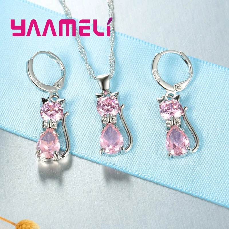 Sterling Silver Color Shining Austrian Crystal Pendant Necklace Huggee Earring Jewelry Sets