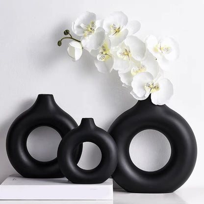 1 vase à fleurs minimaliste en plastique en forme de beignet