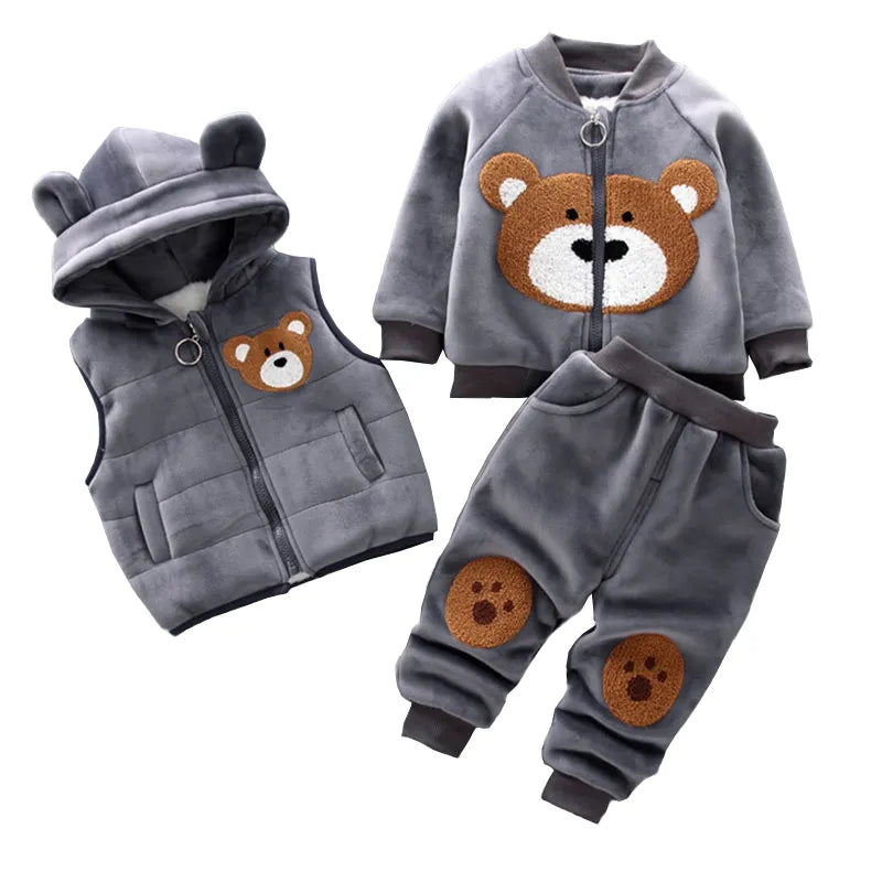 3-teiliges Winter-Set aus Cartoon-Fleece für Babys