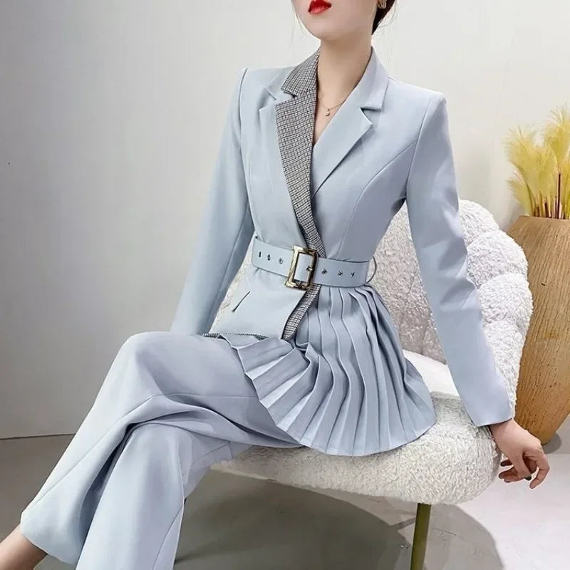 Women's Blazer and Wide Leg Pants Set for Work