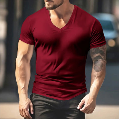 Men's Solid Color T-shirts - Short Sleeve V Neck Streetwear