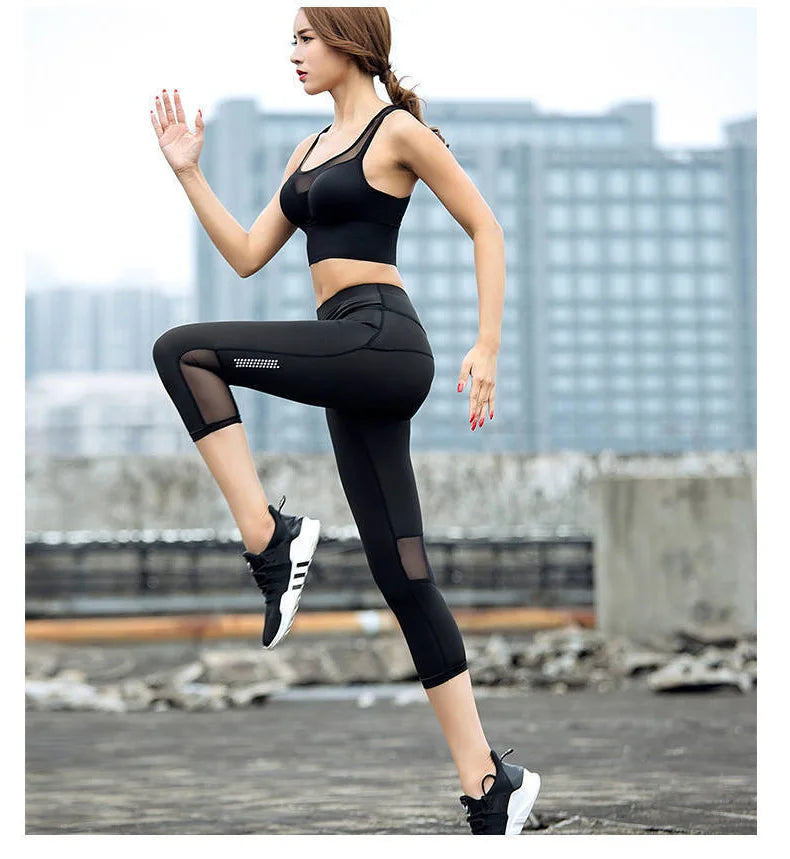 High-Waist Mesh Sports Leggings for Women