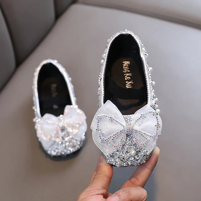 Chaussures de princesse à paillettes et nœud en dentelle pour filles