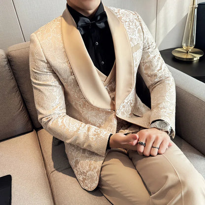 3-Piece High-Density Jacquard Men's Wedding Suit
