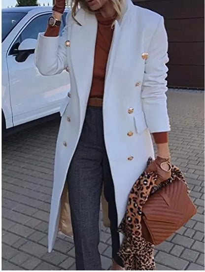 Stylish Medium-Length Double-Breasted Wool Overcoat