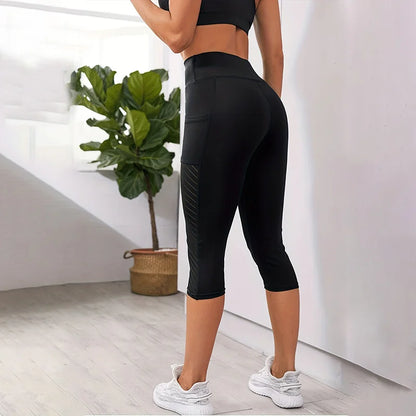 Capri-Leggings aus Netzstoff mit hoher Taille und Taschen