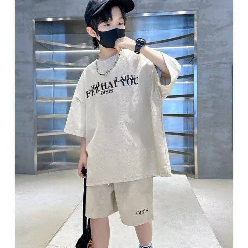 Boys' Summer 2-Piece Letter Tshirt & Shorts Set