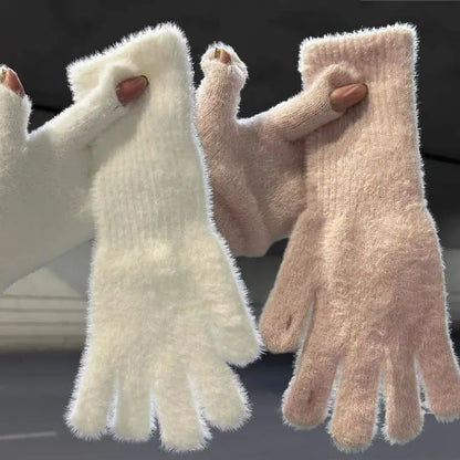Gants d'hiver tricotés épais en laine de vison doux
