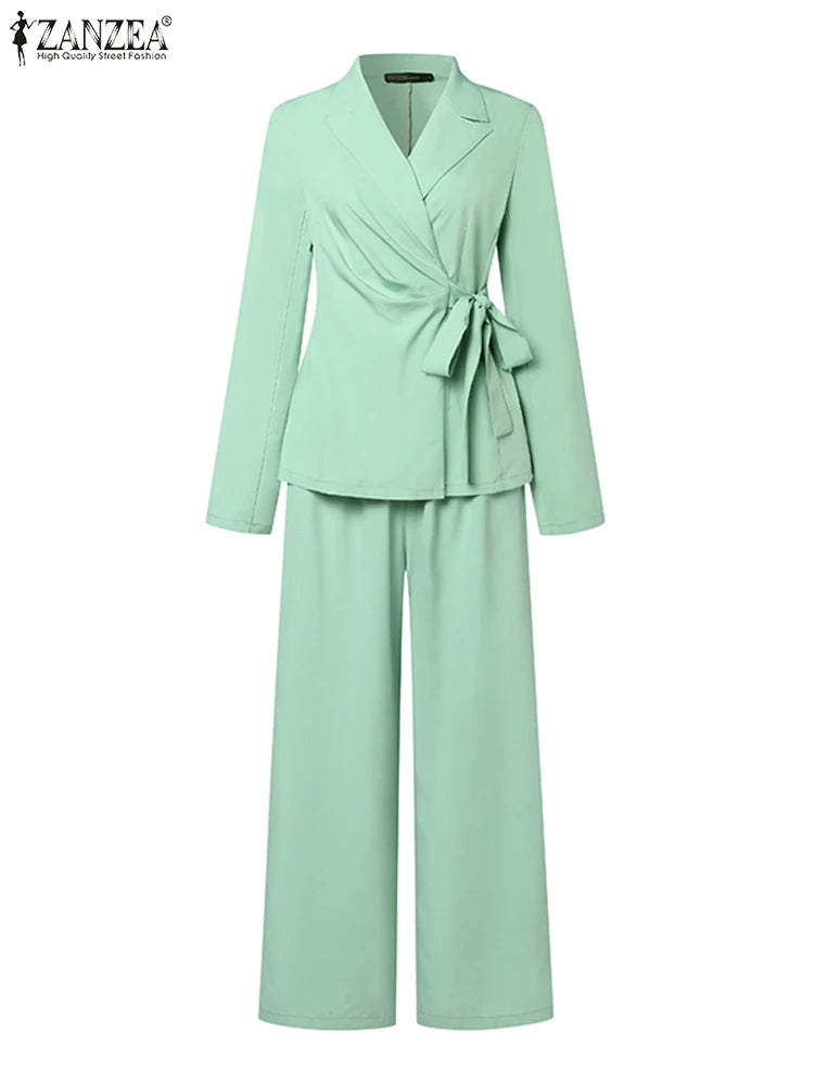 ZANZEA Fashion OL Tracksuit- Blazer and Wide Leg Pants Set