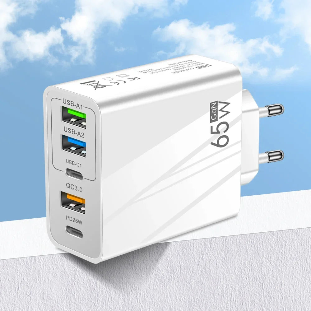 65w Fast Charger Mobile Charging Head Pd Plus 3usb Travel Multi Interface Charger Adapter