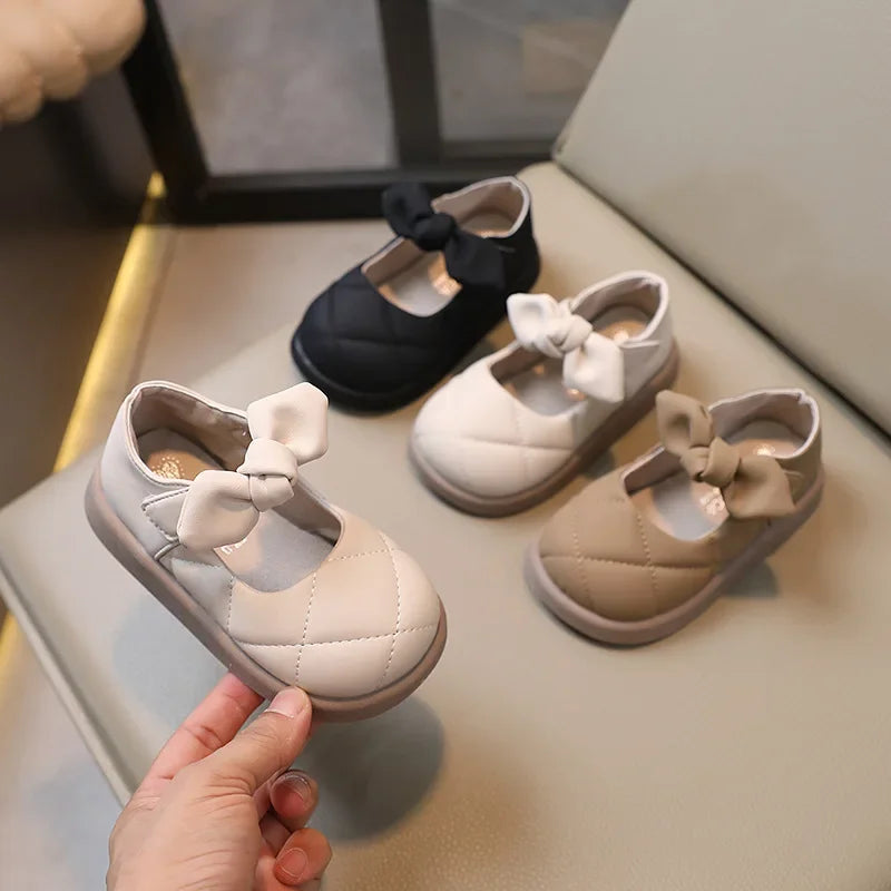 Chaussures de printemps décontractées en cuir avec nœud pour filles