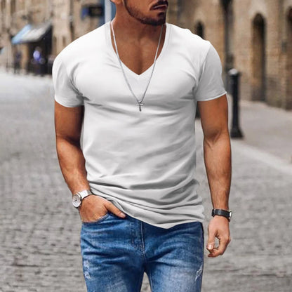Men's Solid Color T-shirts - Short Sleeve V Neck Streetwear